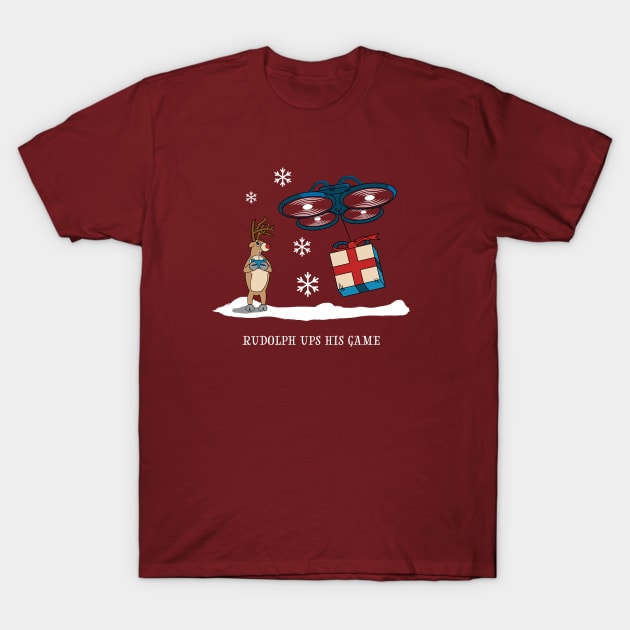 Rudolph Reindeer Christmas Drone Delivery T-Shirt by atomguy